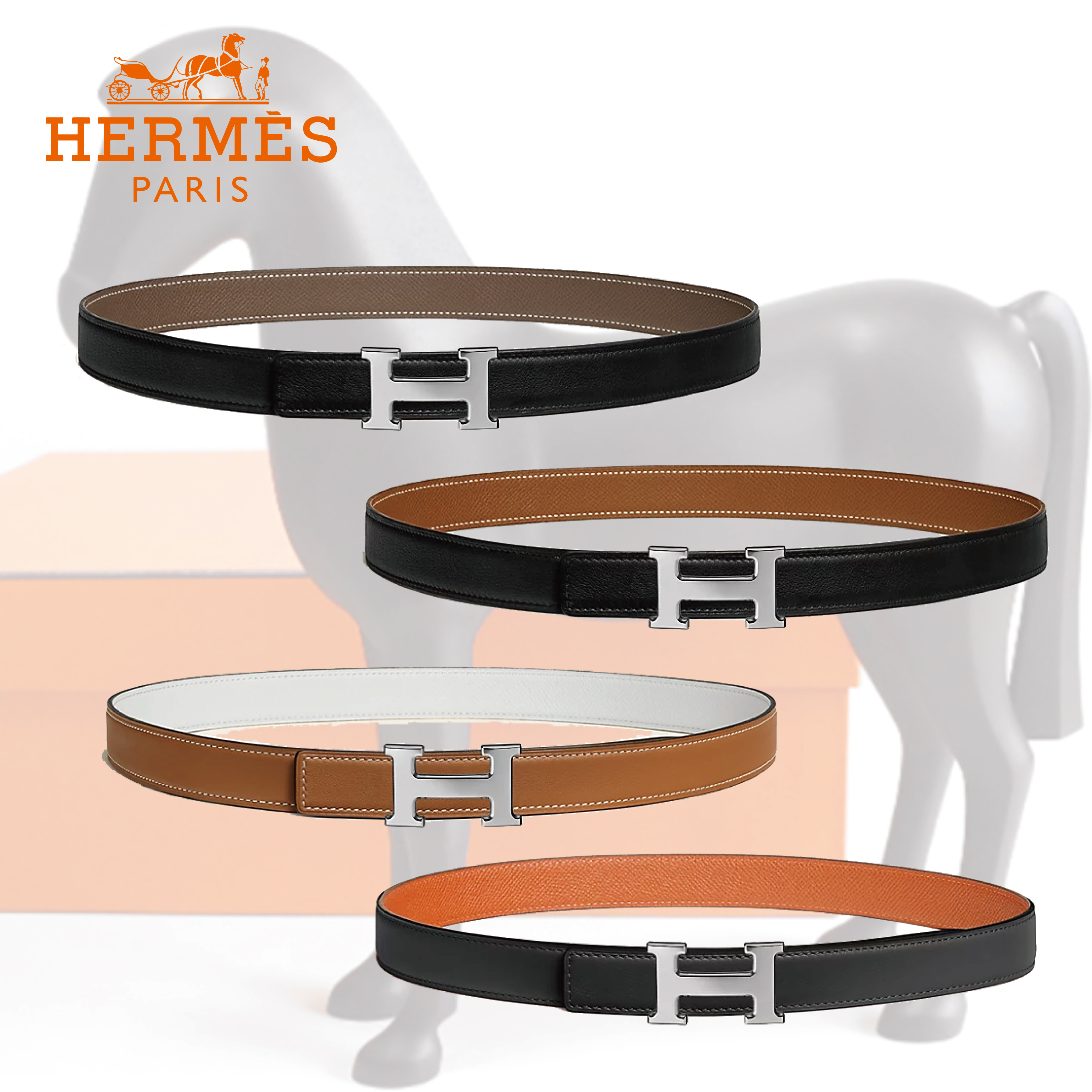 リバーシブルで2色楽しい★HERMES ベルト 24㎜ ミニ シルバー