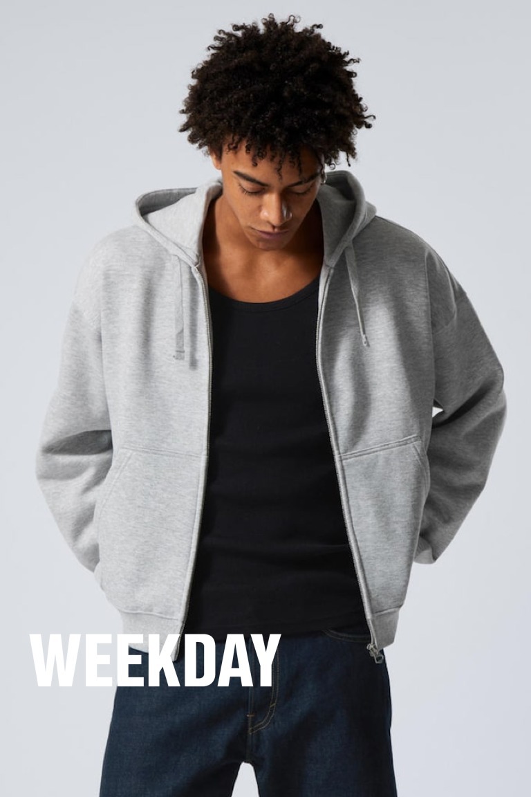 ★英国発*WEEKDAY*新作*ボクシーフィットZIPフーディ/LG★
