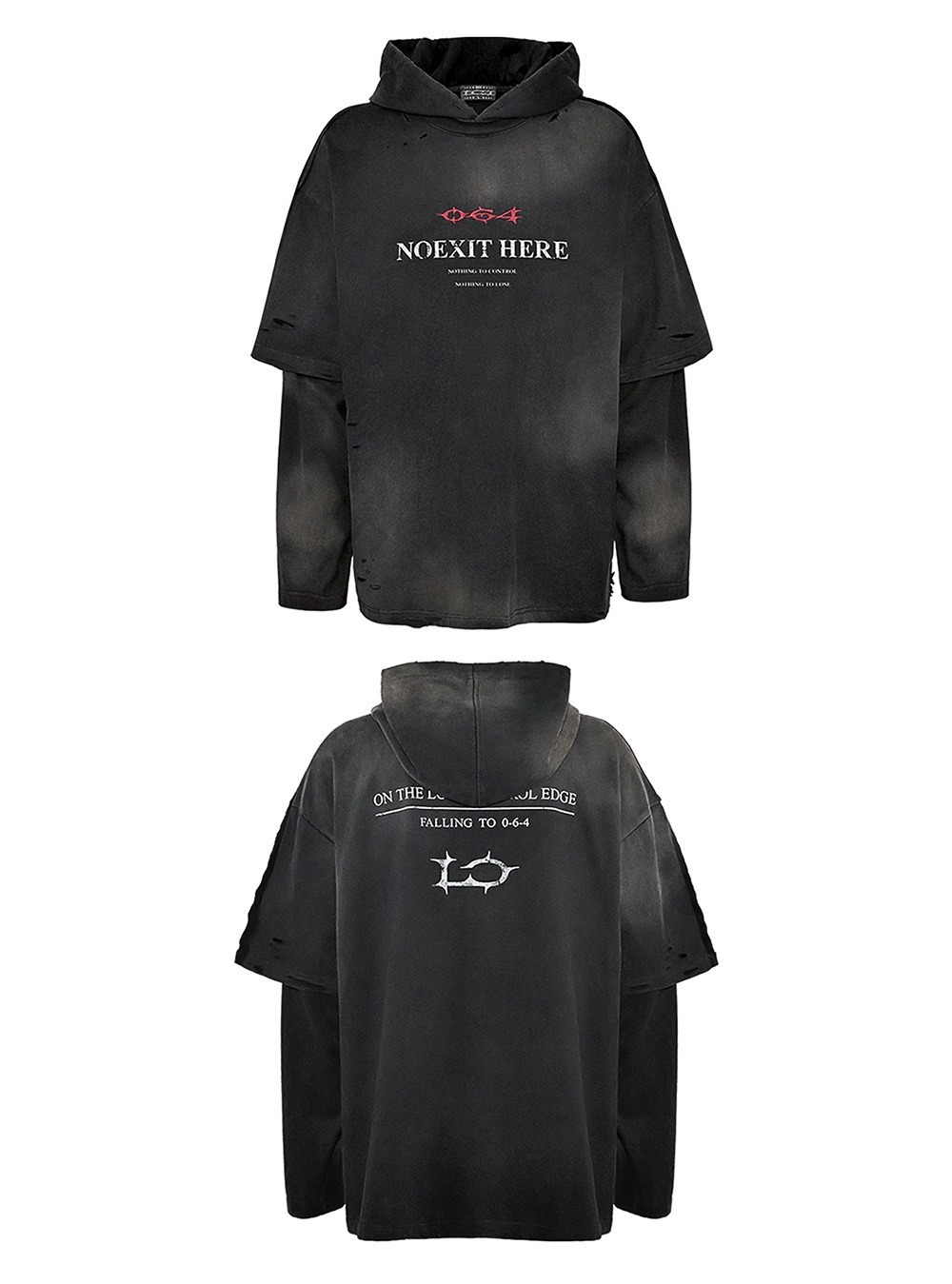 国内で当店のみ LCE - Washed Black Double-Layer Hoodie