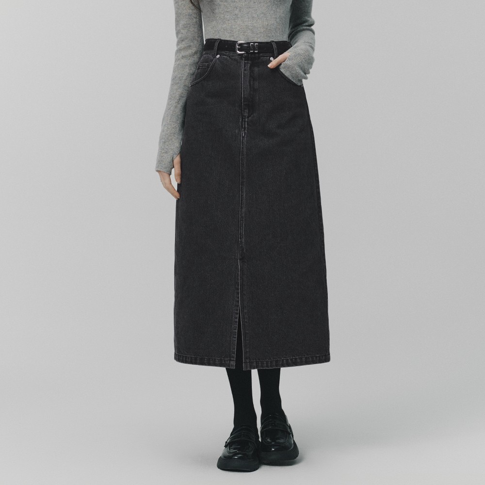 ミニスカート LENINA HEIDI denim midi skirt_black
