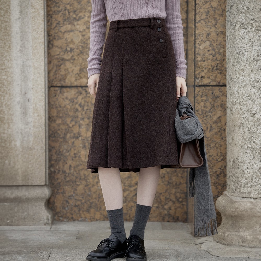 スカート LENINA CIEL wool pleats skirt_BROWN