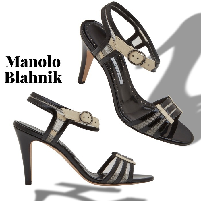 【Manolo Blahnik】「CHA'AM」Black and Cream Leather Sandals