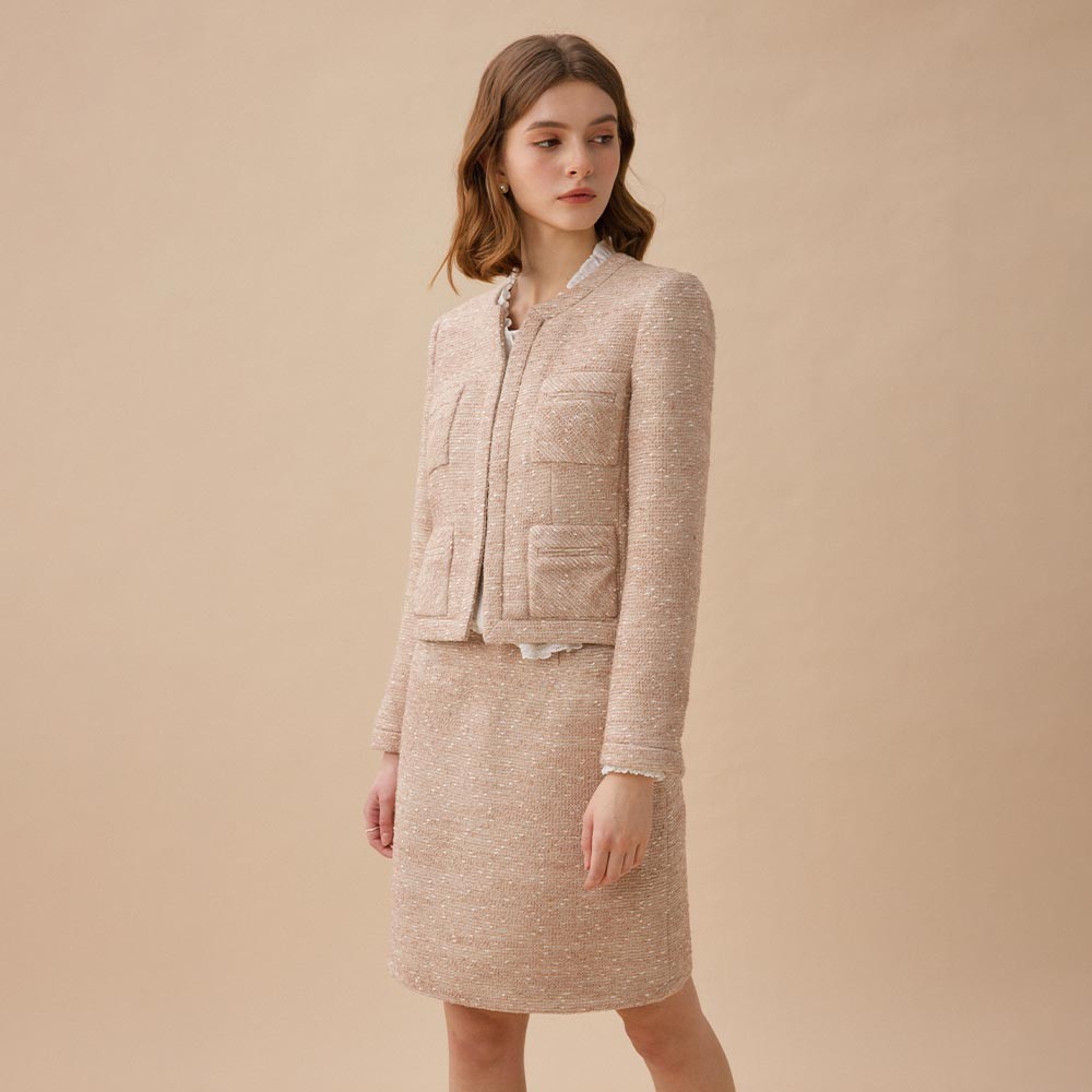 ジャケット LENINA MORIA tweed short jacket_beige tweed jacket