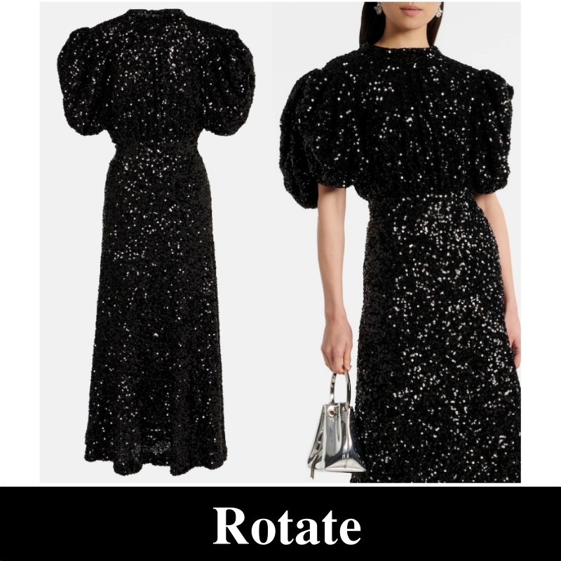 関税込【Rotate】Sequined puff-sleeve midi dress
