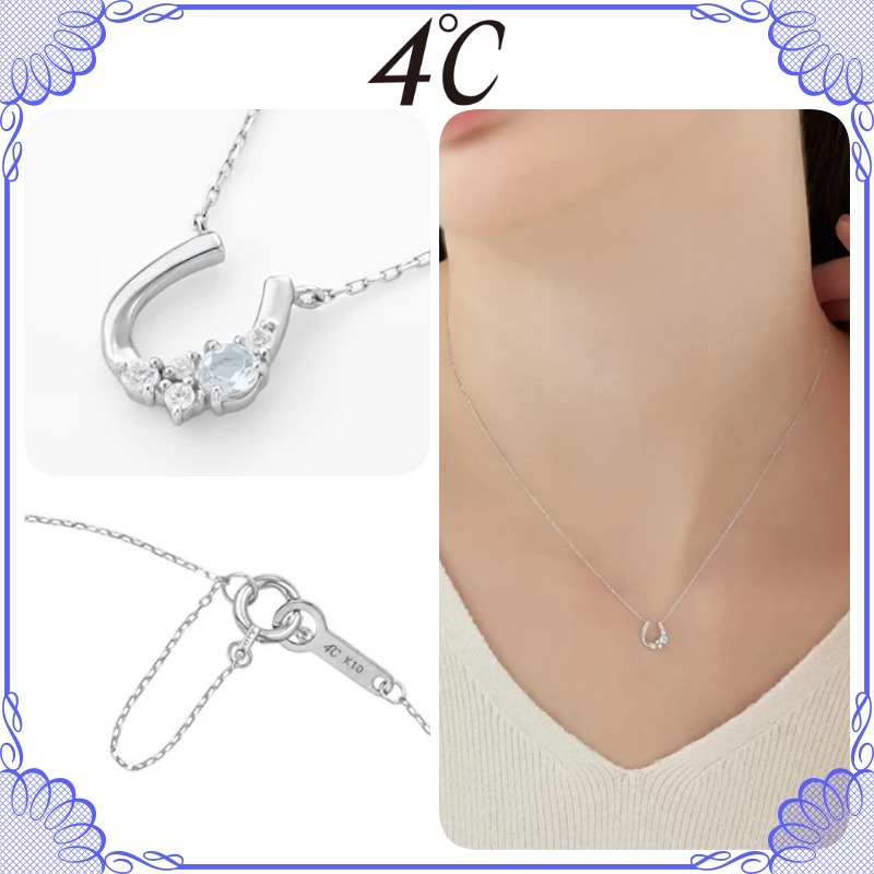 大人気!! 4℃ K10 ホワイトゴールド 馬蹄モチーフ ネックレス