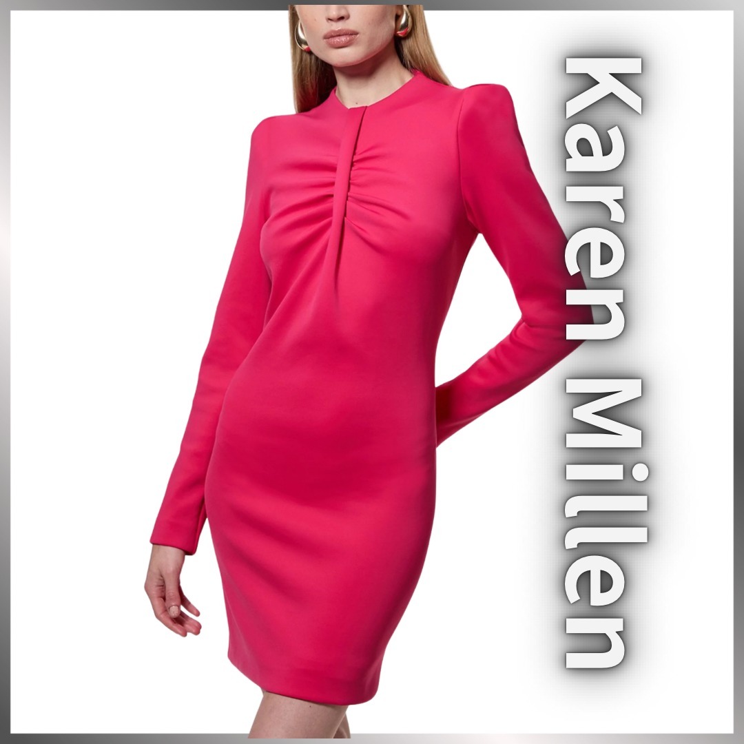 【Karen Millen】 鮮やかツイストディテール ウーブンミニドレス