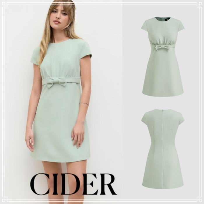 【Cider】フロント リボン ボウノット ミニ ドレス