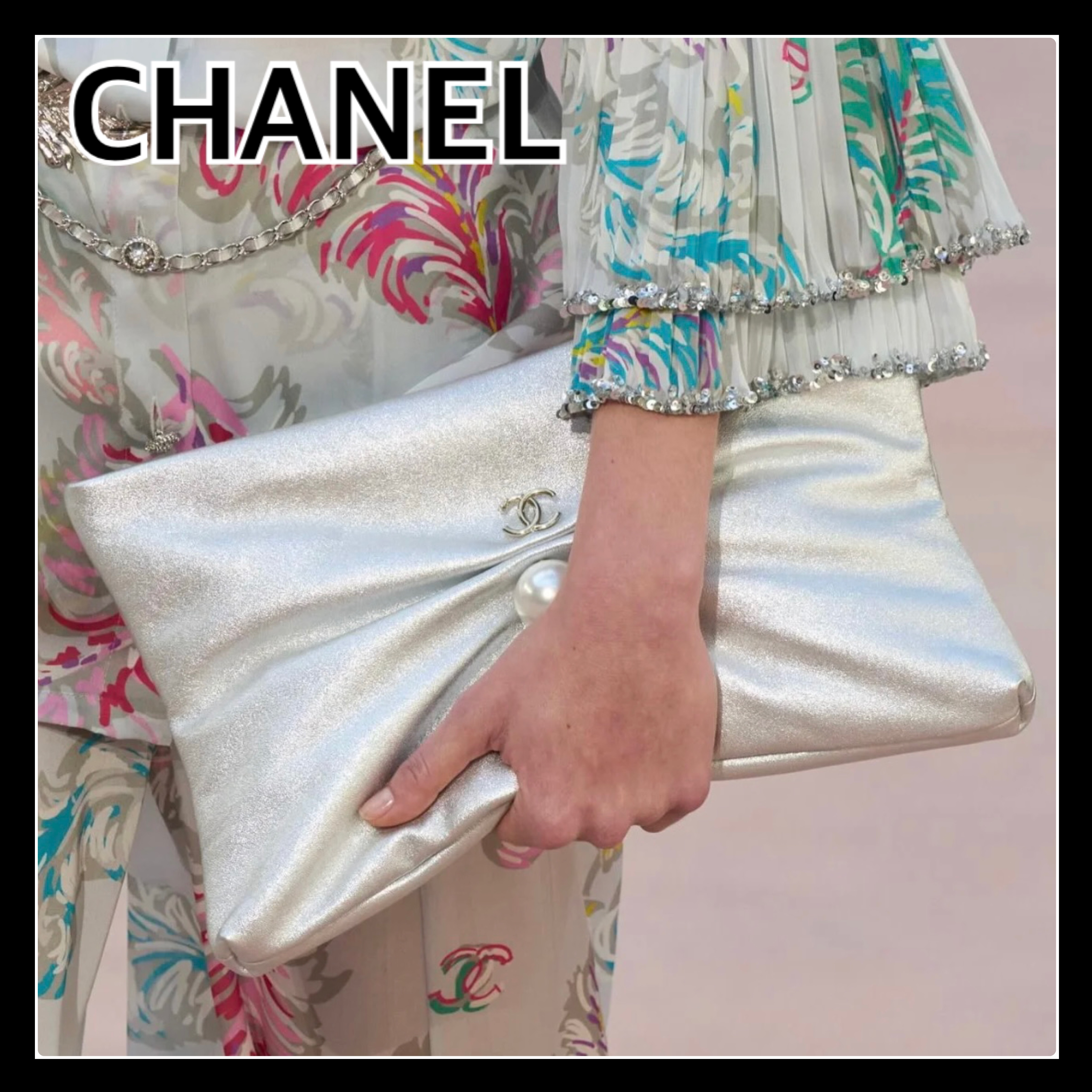 パールがエレガント【CHANEL】 25S クラッチ ハンドバッグ