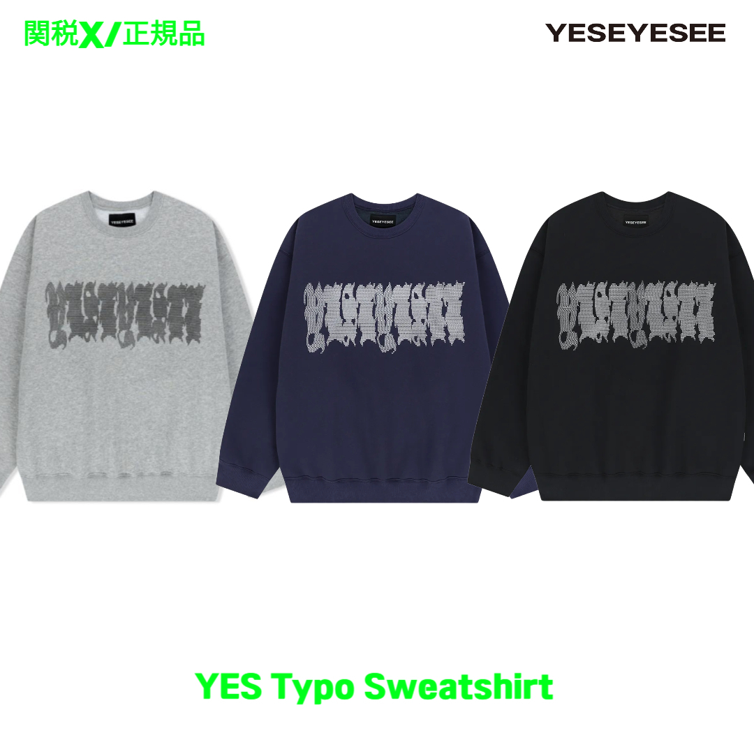 ☆YESEYESEE☆ YES Typo Sweatshirt Light Navy