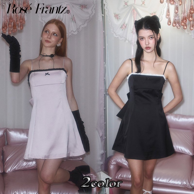 ★Rose Frantz★ Back Ribbon Mini Dress (2色)
