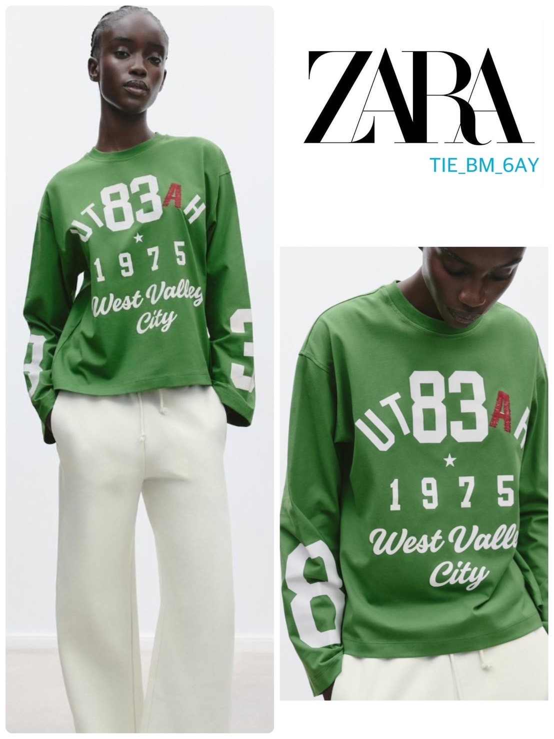スペイン発送 ZARA テキスト刺繍Tシャツ 上品カジュアル 最新作