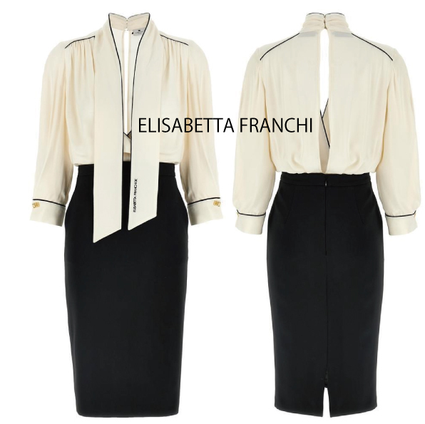 【ELISABETTA FRANCHI】パイピングジョーゼットクレープドレス