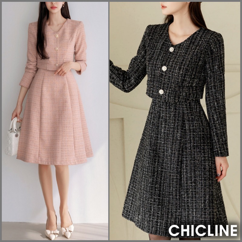 ★ChicLine★ フリージ クロップレイヤードツイードワンピース