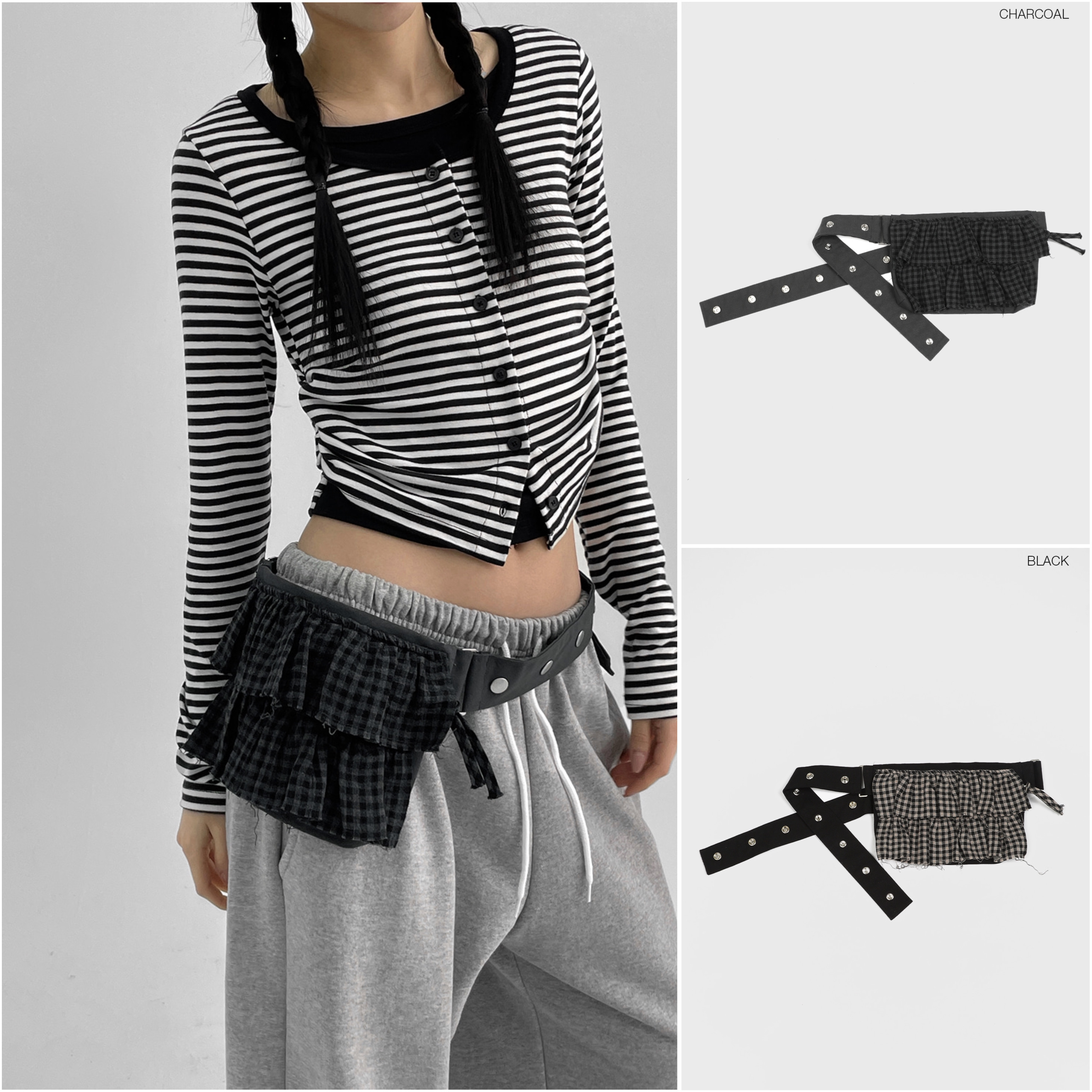 韓国発!【BLACKUP】Phone nose snap button check belt bag