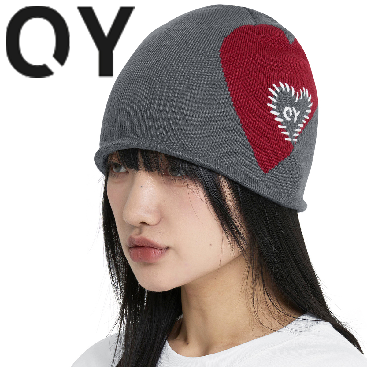 ★OY★STITCHED HEART BEANIE - GREY★正規品/韓国直送料込