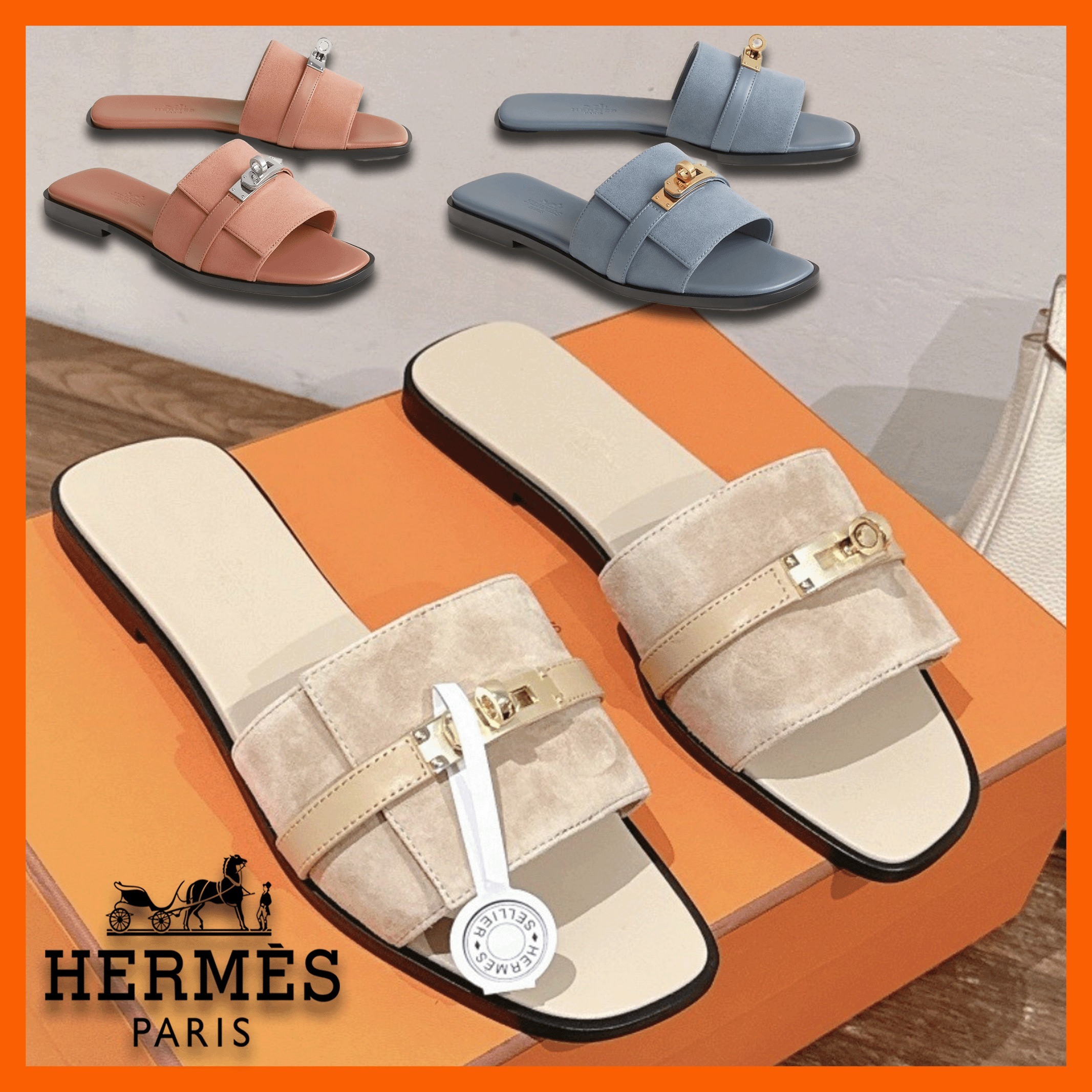 【HERMES】kellyバックル×淡いカラーが可愛い★giulia サンダル