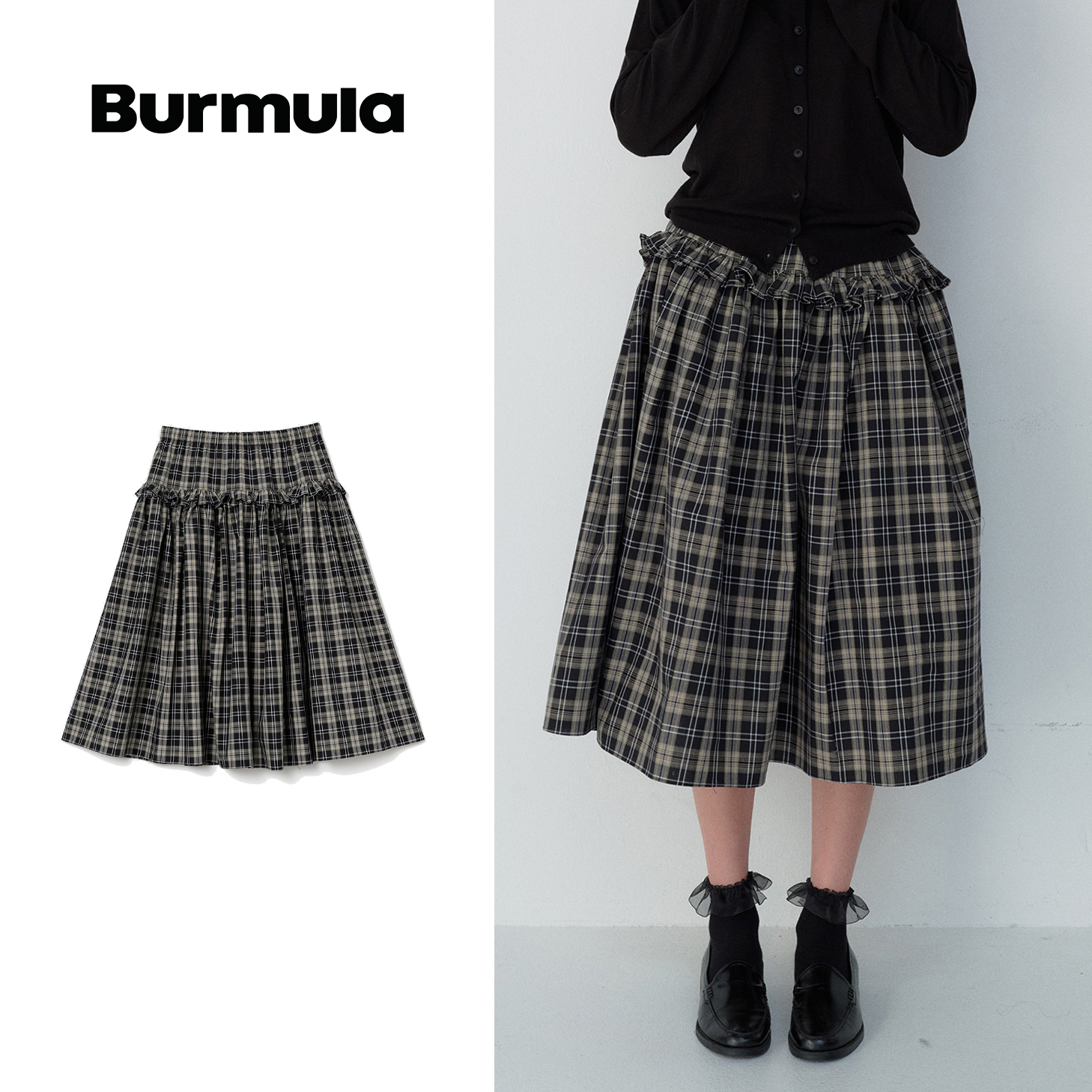 スカート BURMULA : 25SS / YOKE FRILL SKIRT (BLACK)