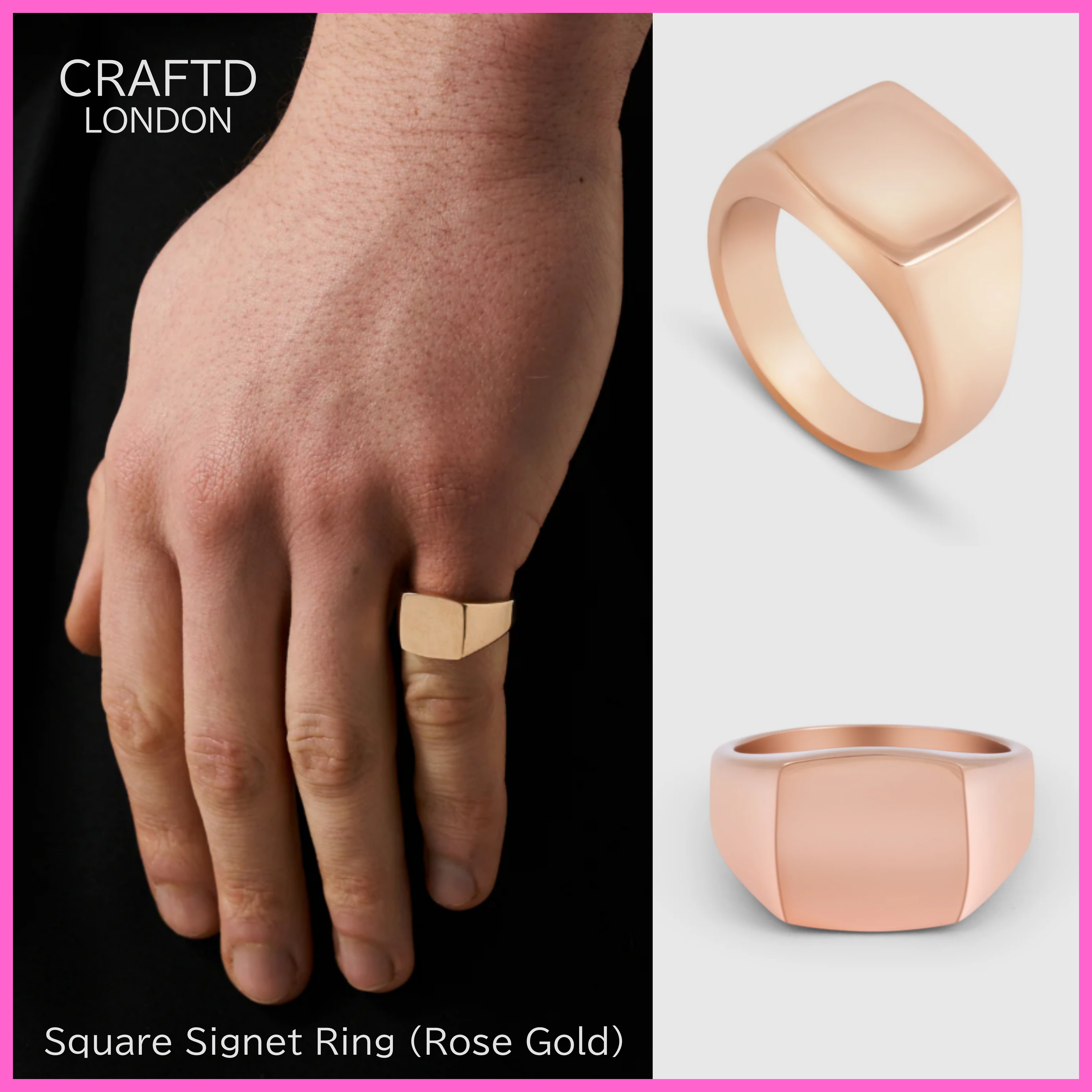 送税込【CRAFTD London】Square Signet Ring (Rose Gold) 国内発