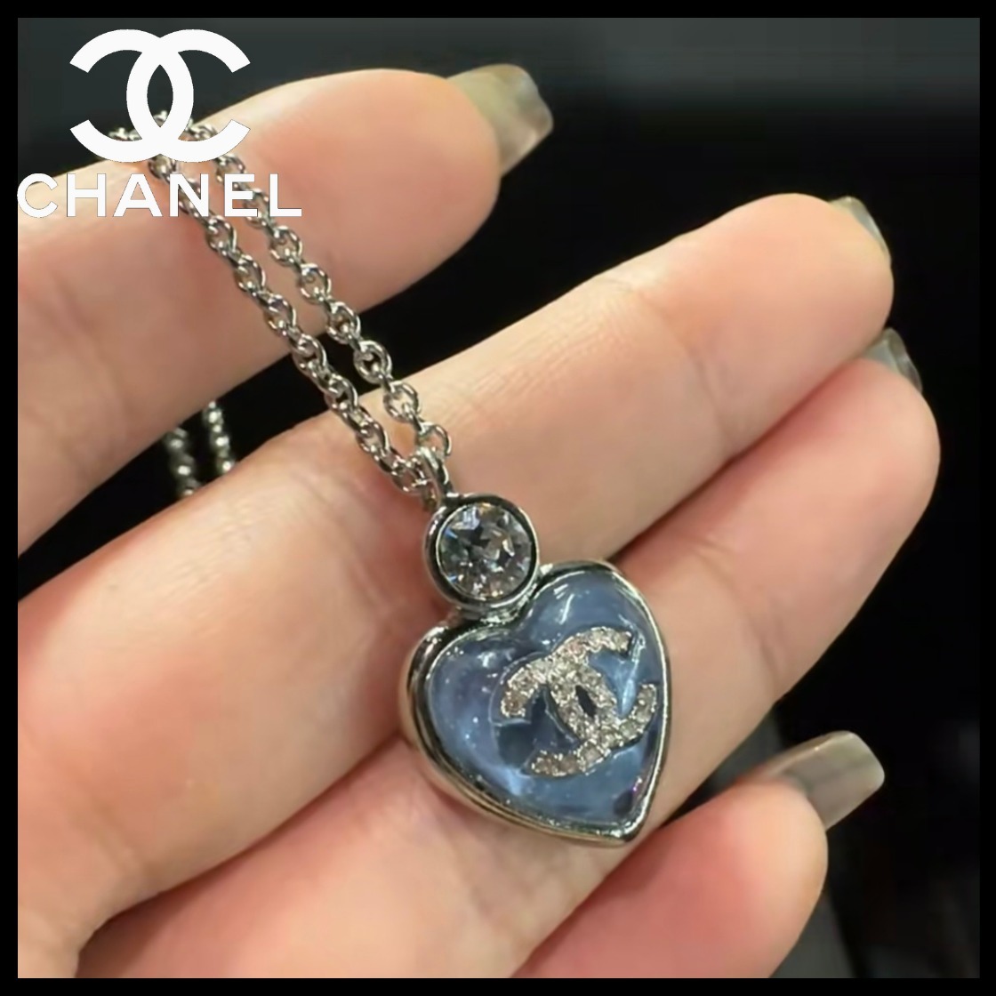 ブルーのハートチャームが可愛い♪【CHANEL】25P ネックレス