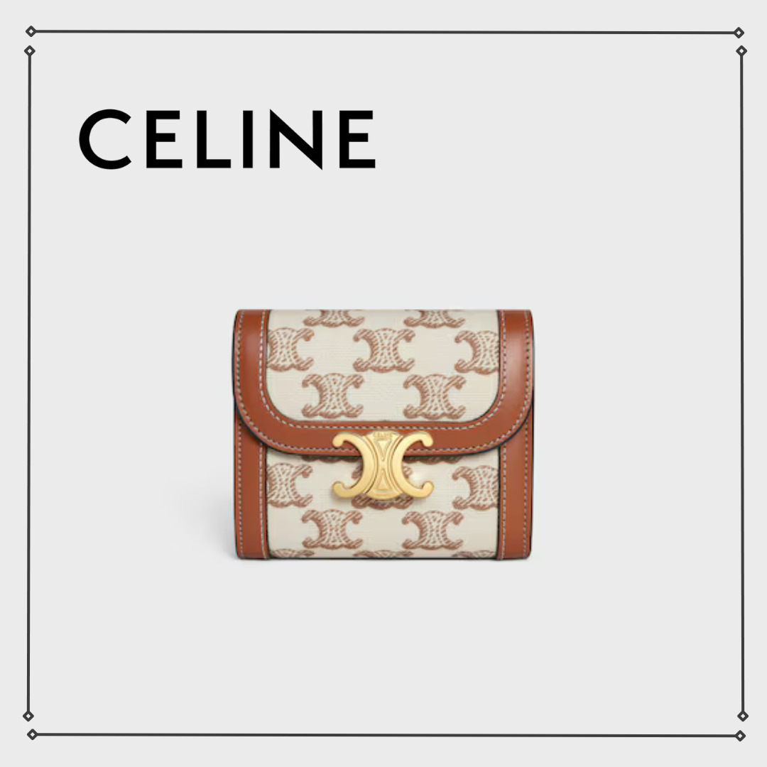 CELINE トリオンフキャンバス カーフスキンスモールウォレット