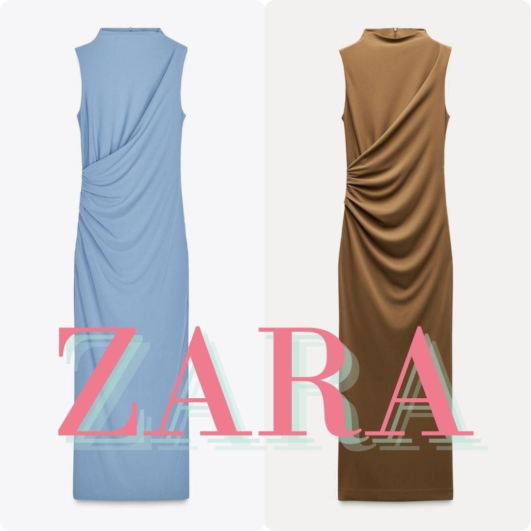ZARA ドレープディテール入りミディ丈ワンピース 4772/305