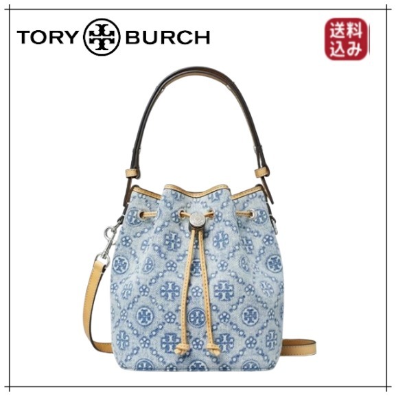 （US発）Tory Burch Tモノグラム デニムバケツバッグ
