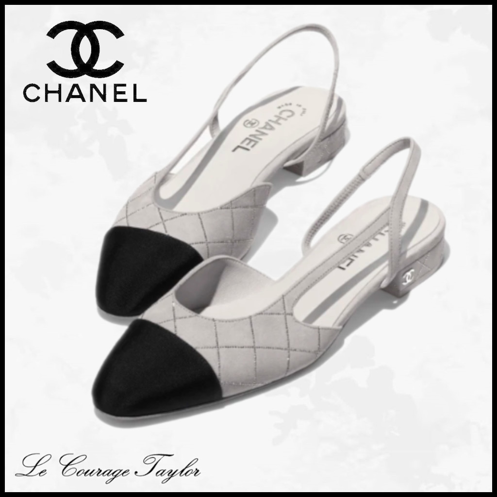 25C♪グレー【CHANEL】シャネルスリングバック シューズ