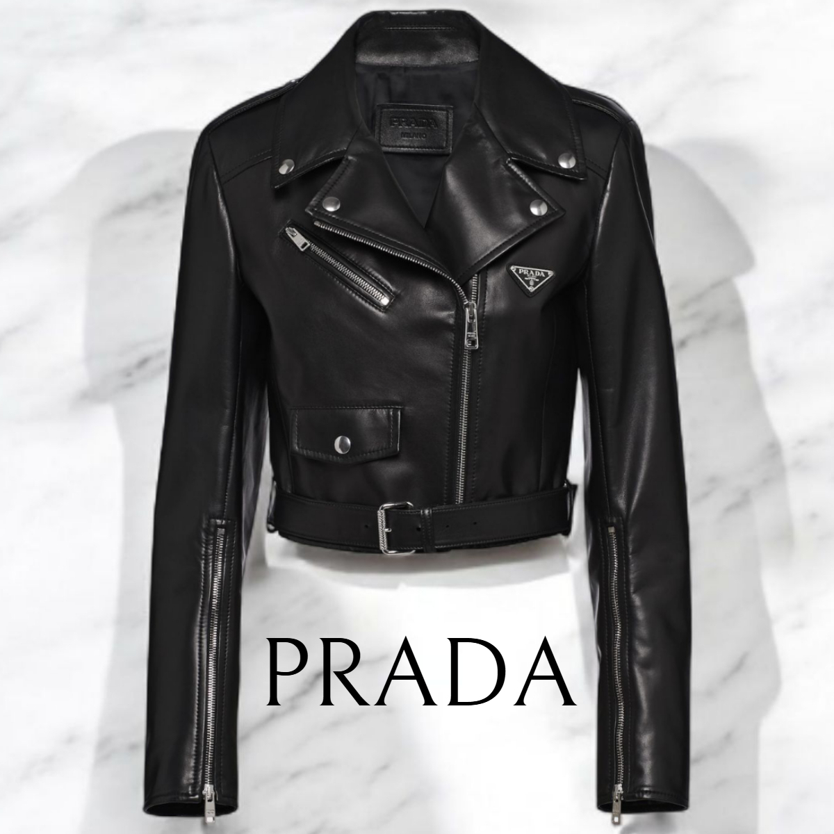 *PRADA*ナッパレザーバイカージャケット ショート丈 レディース
