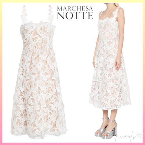 関送込【Marchesa Notte】ギピュールレース フレアミディワンピ