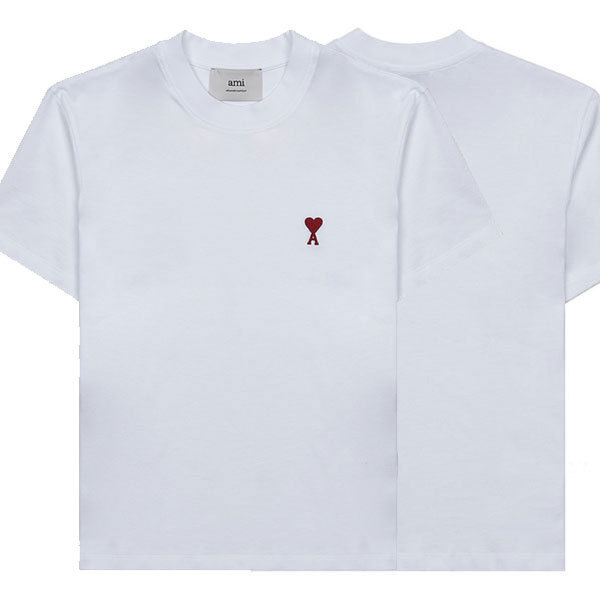 AMI☆25SS ハート ロゴ カジュアル コットン 半袖Tシャツ ブラン