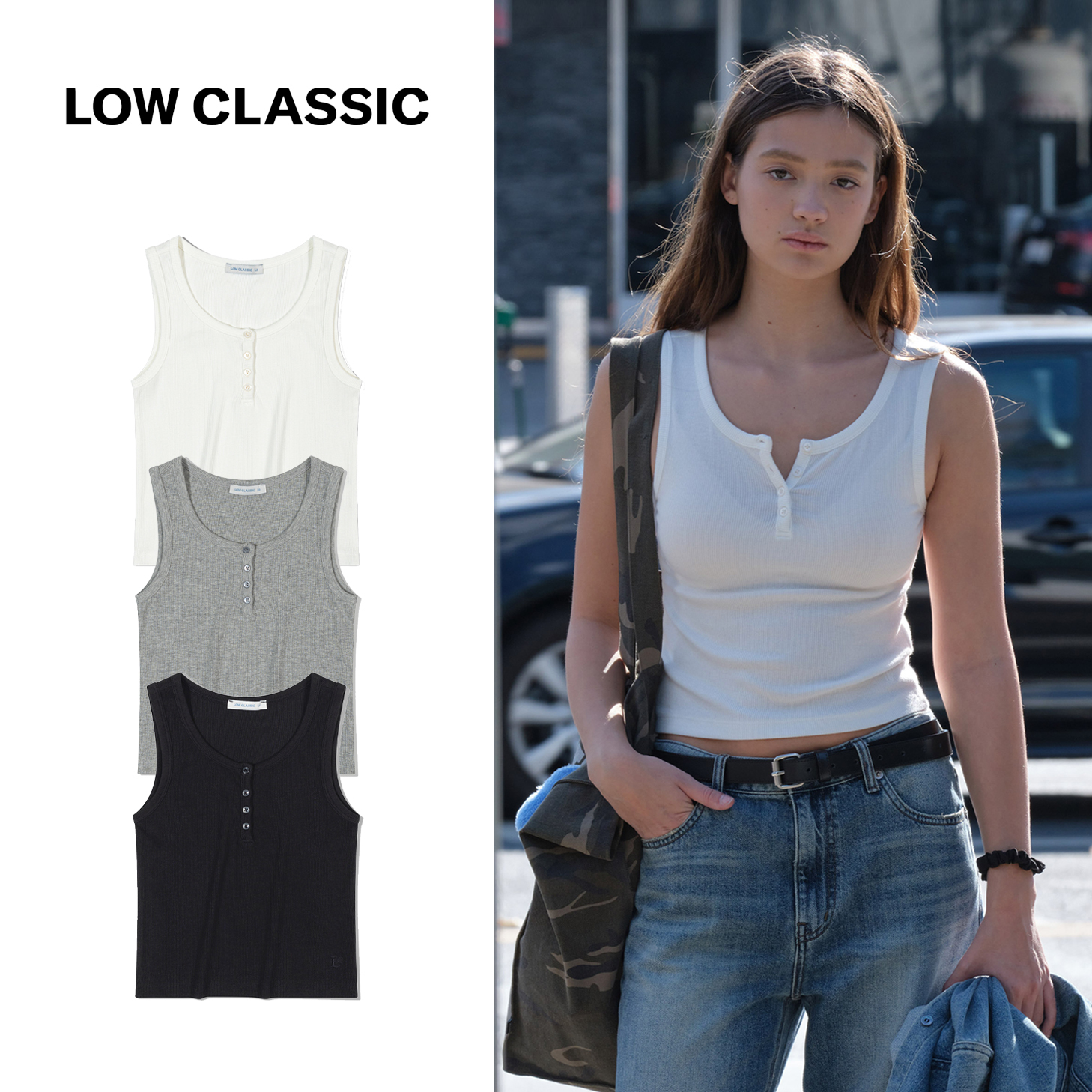 Tシャツ・カットソー LOW CLASSIC : 25SS / HENRY-NECK SLEEVELESS (3COLORS)