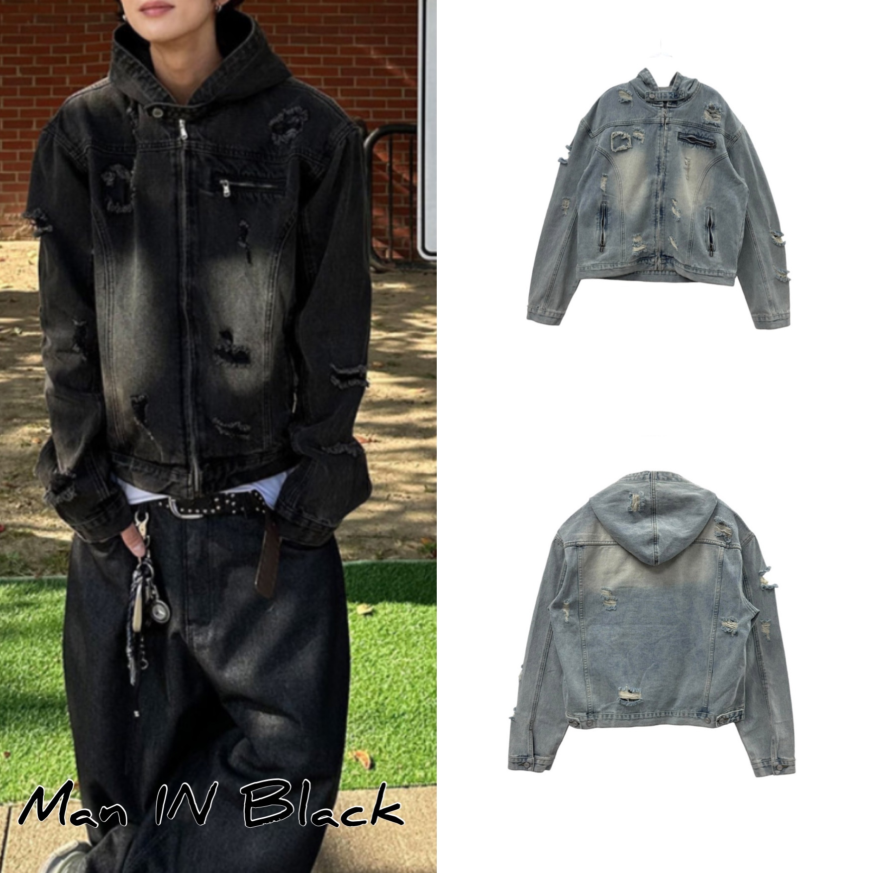 [送料込] Cray Denim Hood Jacket (2color)