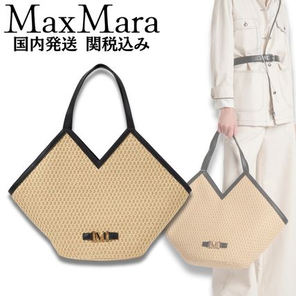 関税込み】ルイージ レザートリム ラフィア トートバッグ (Max