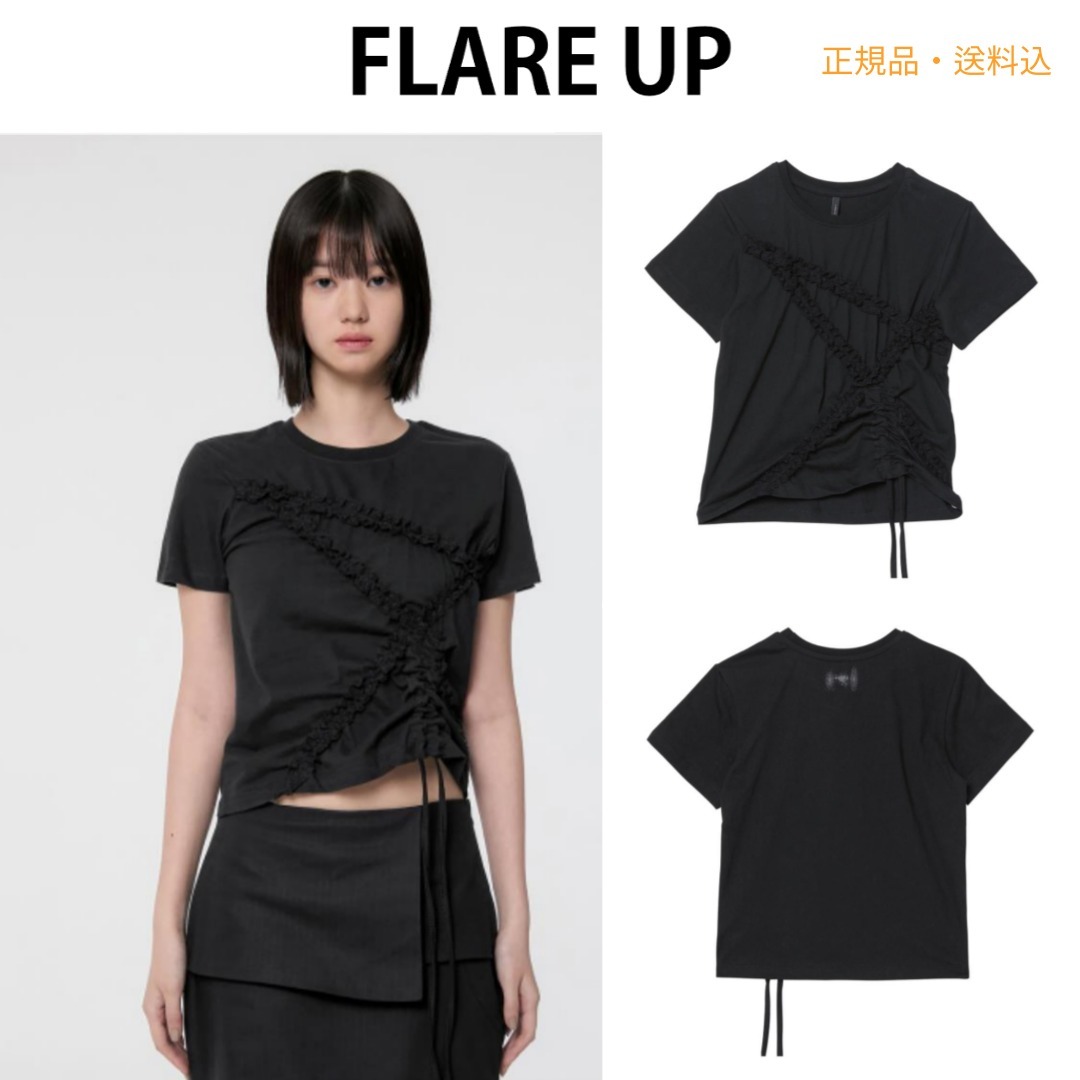 ★FLARE UP★ Diagonal Strap Tshirt FL121Black