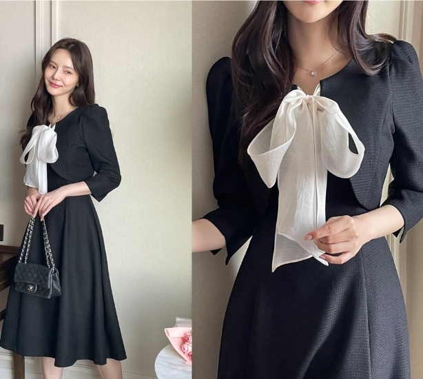 ワンピース I AM MARI Pinel Puff Bolero Ribbon Tweed Dress 5JE006