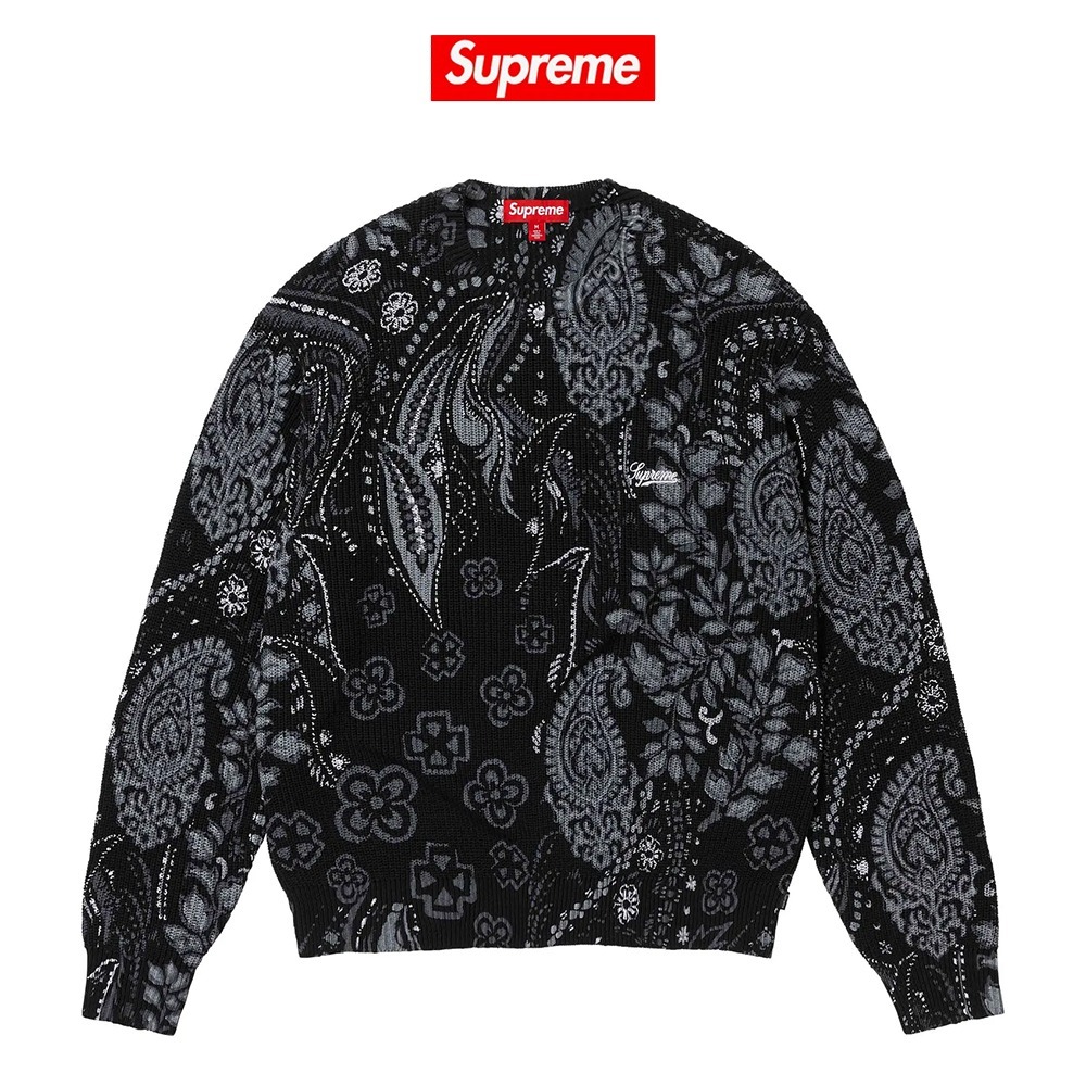 【Supreme】 Printed Paisley Sweater Black - 24SS