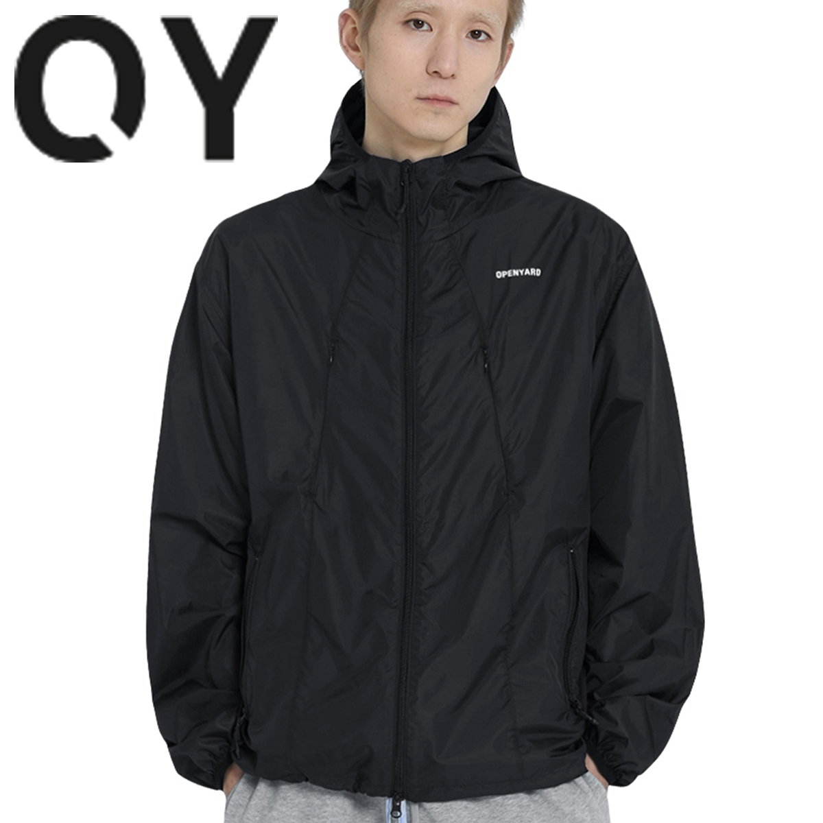 ★OY★CURVED ZIPPER LIGHT SHELL JACKET - BLACK★正規品/人気