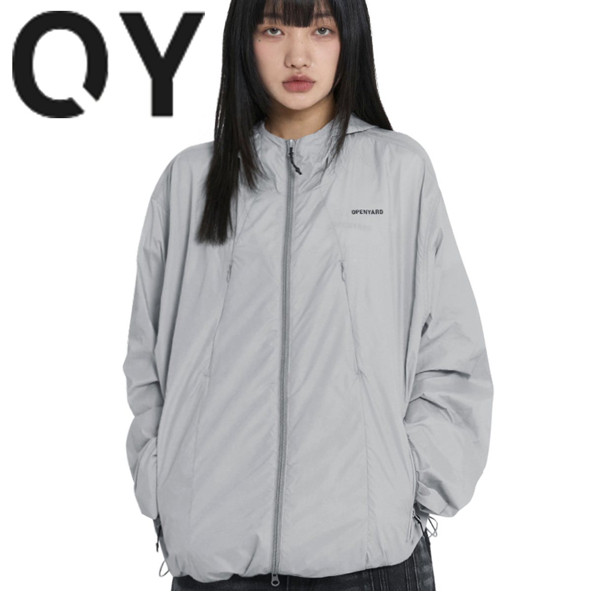 ★OY★CURVED ZIPPER LIGHT SHELL JACKET - LIGHT GREY★正規品