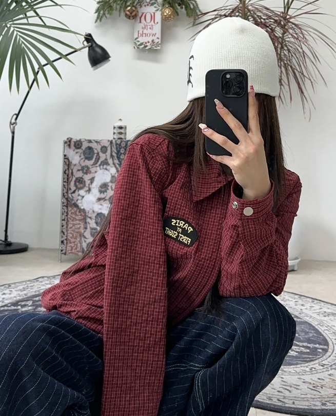 SATIIIZ】Raz Patch Nylon Check Jacket