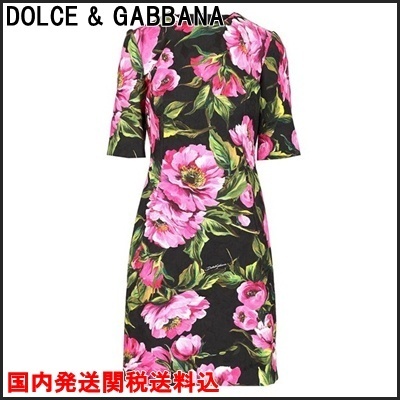 DOLCE & GABBANA ストレッチコットンジャカード半袖ミディドレス