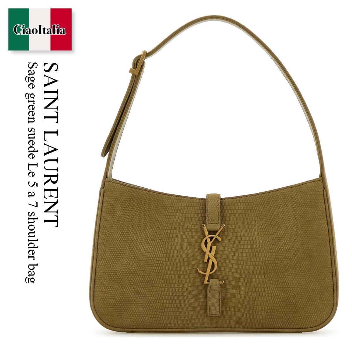 ショルダーバッグ・ポシェット Saint Laurent Sage Green Suede Le 5 A 7 Shoulder Bag