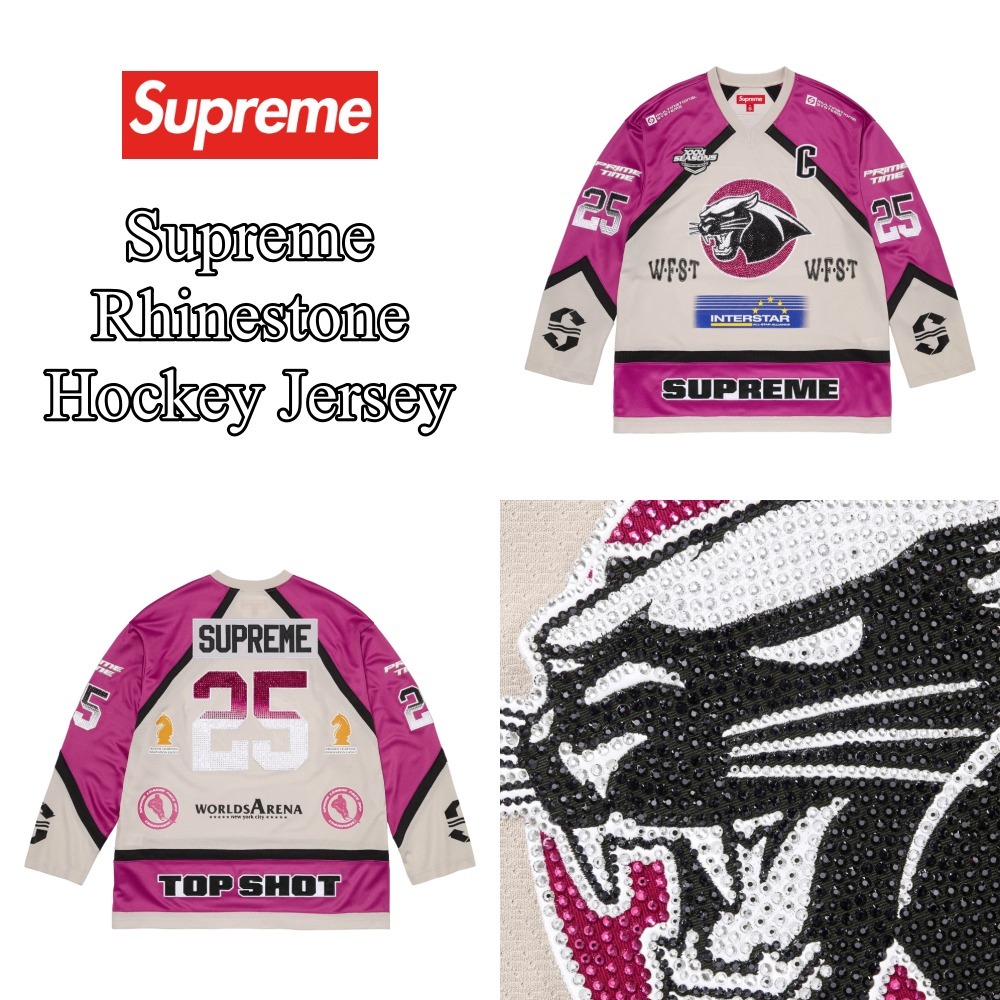 【Supreme】Rhinestone Hockey Jersey★Light Grey★25SS★