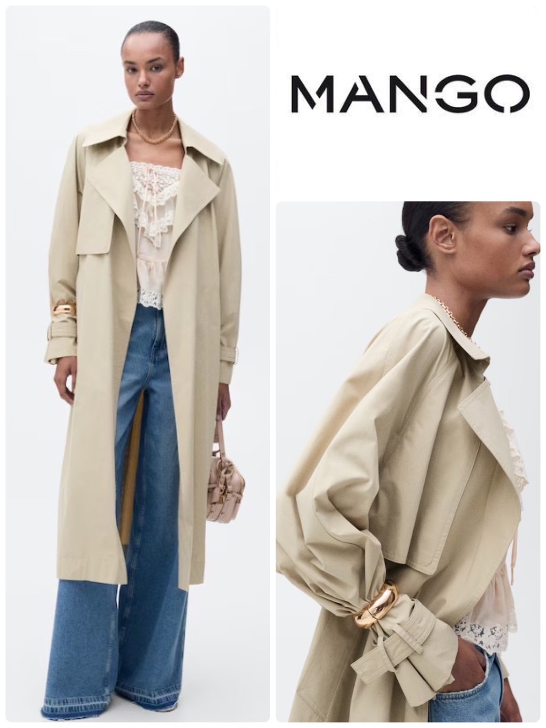 スペイン発送 MANGO コットントレンチベルト 上品カジュアル