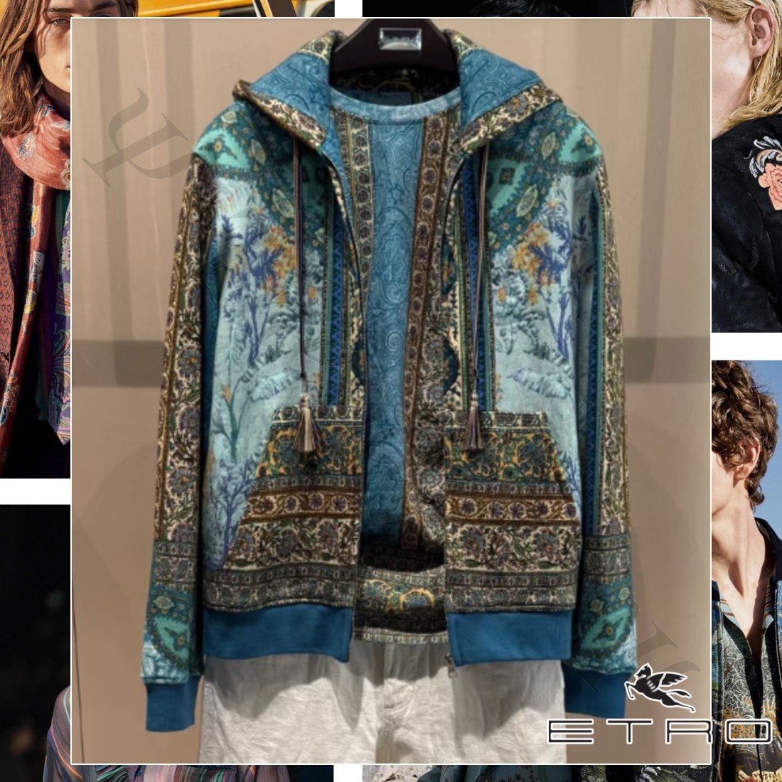ETRO フローラルペイズリー ドローストリング フーディ パーカー