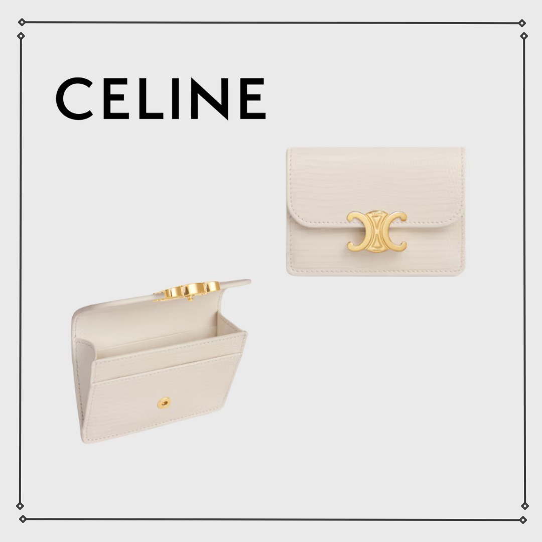 CELINE フラップ付きカードホルダー トリオンフ リザード柄
