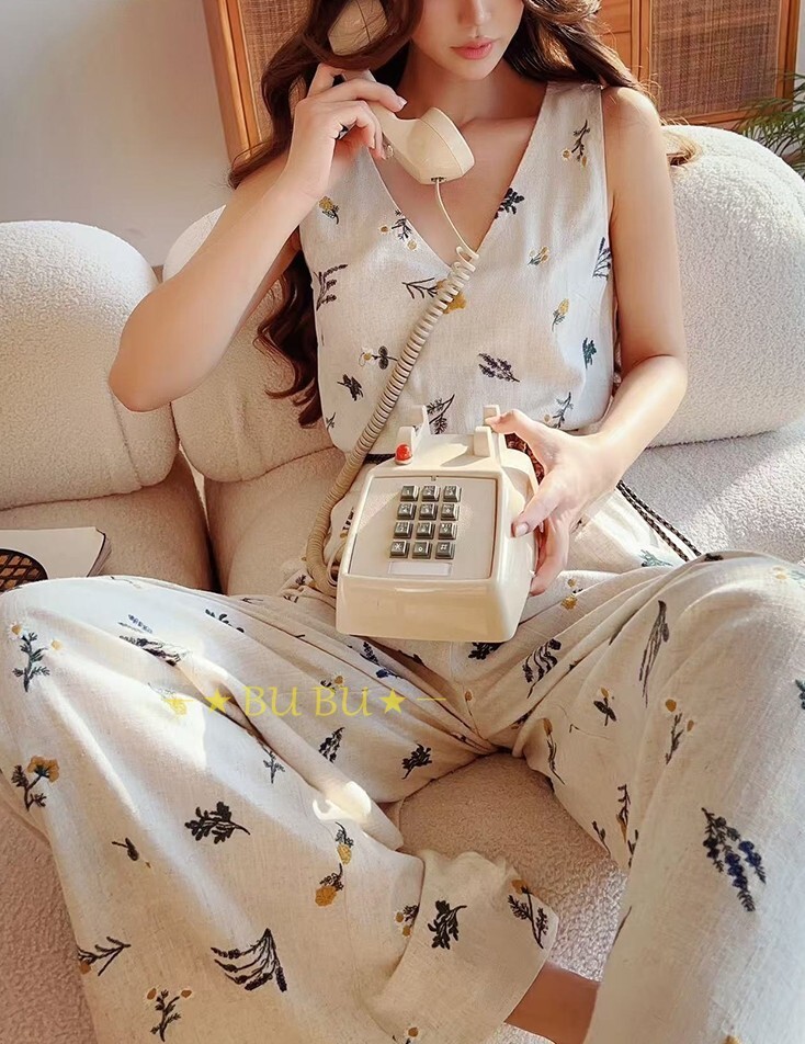 DABUWAWAキュート 花柄 ハイウエスト ロングワイドパンツ DABUWAWAキュート 花柄 刺繍 ハイウエスト ロングワイドパンツ