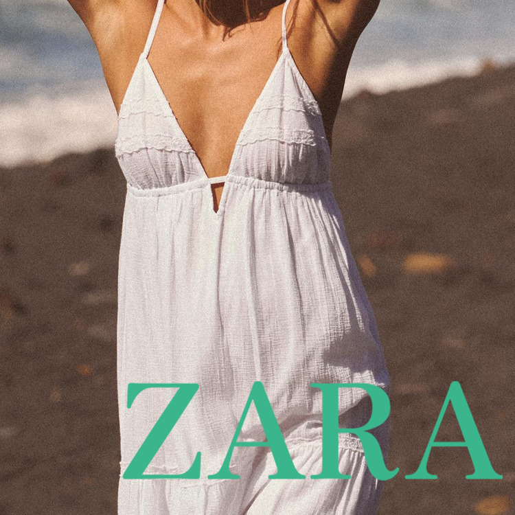 【ZARA】刺繍入りミディワンピース ホワイト | 0881/343/250