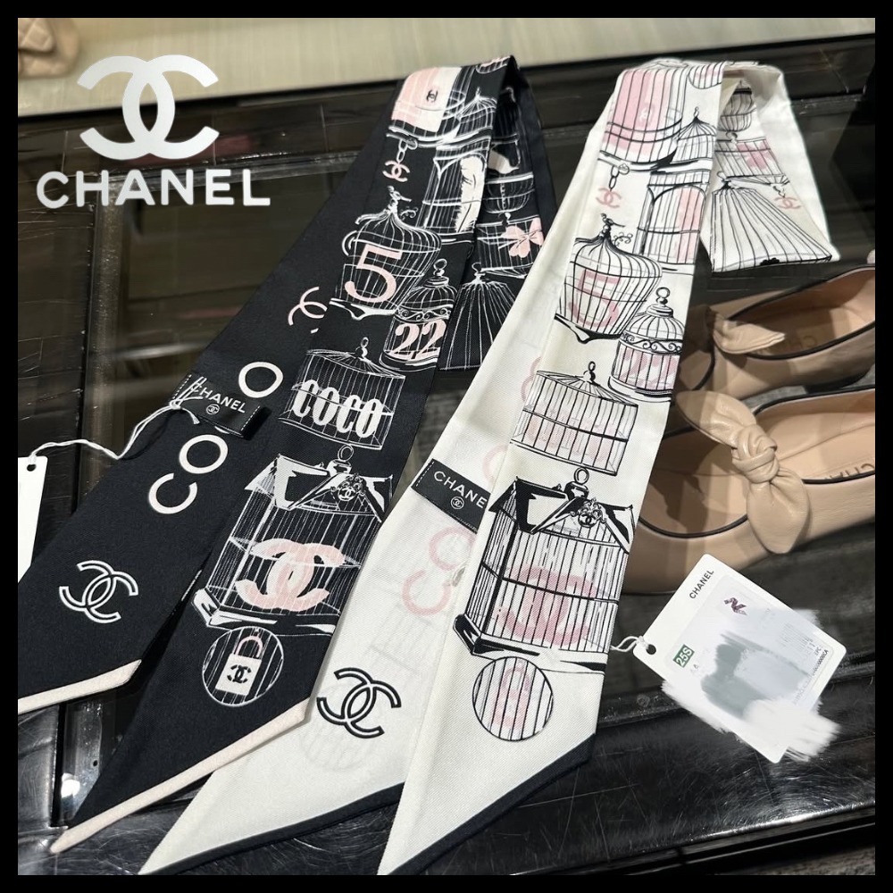 【シンプルなデザイン♪】CHANEL スカーフ シルクツイル
