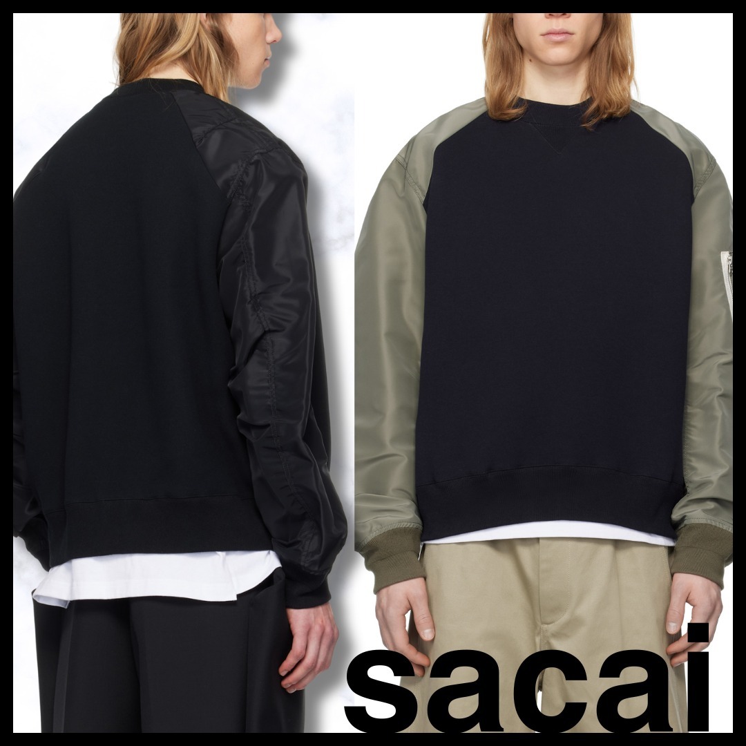 送料関税込♦sacaiサカイデザインパネルラグランスウェット