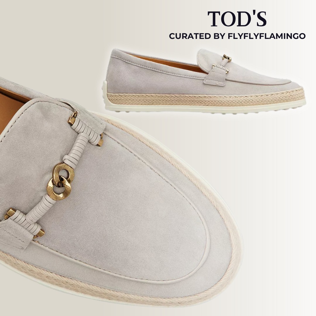 TOD'S【トッズ】スエード ロゴ Tリング フラット ローファー